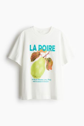 H&M T-Shirt mit Print - Weiss/La Poire