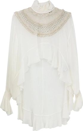 Elisabetta Franchi Camicetta con collo alto e rouches - - Blouses & Shirts - Donna - Bianco - S