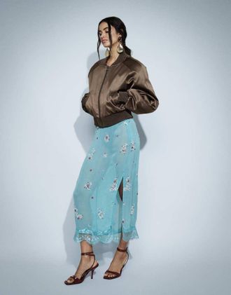 Asos gonna midi decorata con pizzo turchese-Rosso