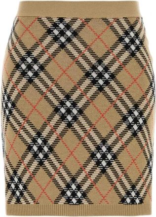 Burberry Check Knit Pencil Skirt - Dames - Korte rokken - Veelkleurig - S - Wol - Rokken