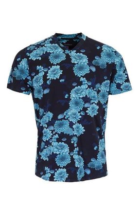 Lords of Harlech Maze V-neck Tee in Serious Floral Navy at Nordstrom, Size Xx-Large