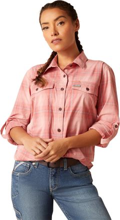 Ariat Womens Rebar Made Tough DuraStretch Work Shirt Long Sleeve in Mauveglow Plaid Cotton, Size X-Small, by Ariat