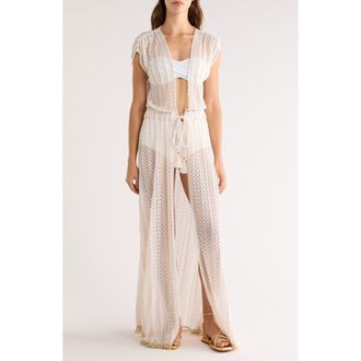 Ramy Brook Katherine Swirl Tie Front Cover-Up Maxi Dress in White Metallic Zigzag at Nordstrom, Size X-Small