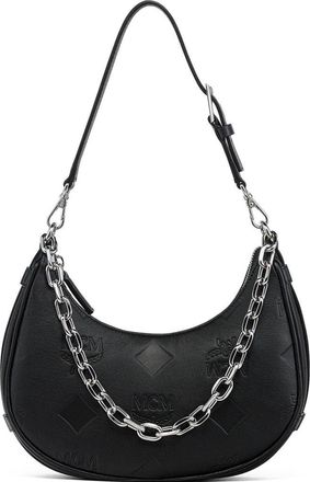 MCM Aren Crescent Hobo Bag in Maxi Monogram Leather in Black at Nordstrom