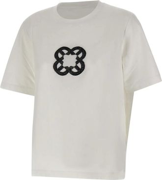 Elena Miro Tops, Dames, Wit, L, Katoen, T-shirt met relaxte pasvorm en monogramborduurwerk
