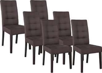 Vente-Unique Conjunto de 6 sillas VILLOSA - Tela marr&oacute;n y Patas de madera oscura