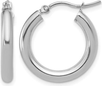 Diamond2Deal 10K White Gold Polished Hinged Hoop Earrings