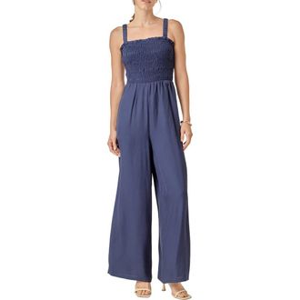 English Factory Sleeveless Smocked Jumpsuit in Navy at Nordstrom, Size X-Small
