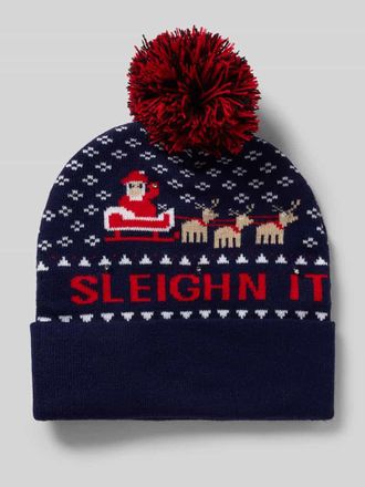 Capelli Beanie mit Label-Print in Dunkelblau, Größe 1