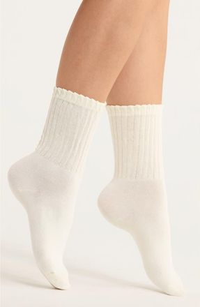 Casa Clara Love Joanna Ruffle Trim Crew Socks in White at Nordstrom