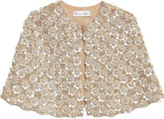Oscar De La Renta Floral Embroidered Cape in Silver at Nordstrom, Size X-Small