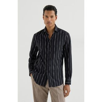 Brunello Cucinelli Seersucker shirt in Black at Nordstrom, Size Xxx-Large Eu