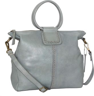 Nino Bossi Leather Ring Handle Tote w/ Strap in Stone
