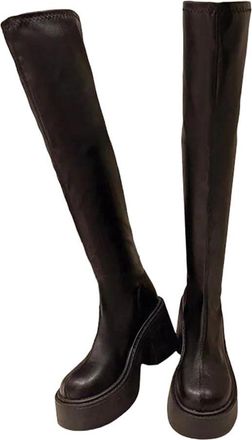 Generic Women Over-The-Knee High Boots Round Toe Slip-On Thick Heel Winter Shoes
