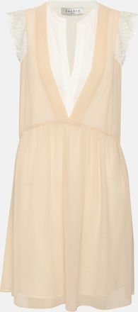 Sandro Beige/white Crepe And Lace Mini Dress