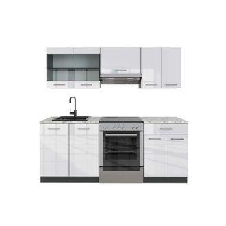 Vicco Mueble De Cocina R-line, Blanco Brillo/antracita, 200 Cm, Et M&aacute;rmol
