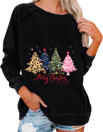 Generic Womens Christmas Sweatshirt Xmas Jumpers Loose Fit Pullover Long Sleeve Tops Novelty Oversized Sweaters Crew Neck Jumper Casual Christmas Tree Sweatsh
