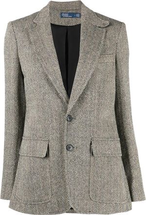 Polo Ralph Lauren Heritage tailored blazer - women - Silk/Linen/Flax/Wool/Calf Suede/Viscose - 14 - Neutrals
