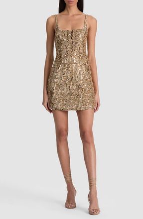 Alice & Olivia Nina Sequin Embellished Minidress in Champagne/Gold at Nordstrom, Size 10