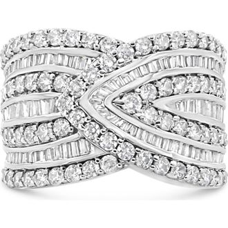 House of Brilliance 925 Sterling Silver 2 3/8 Cttw Diamond Multi Row Overlay Band Ring at Nordstrom, Size 6