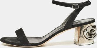 Casadei Black Suede Ankle Strap Block Heel Sandals