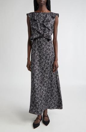 Max Mara Calesse Bow Print Silk Twill Midi Dress in Black/White at Nordstrom, Size 10