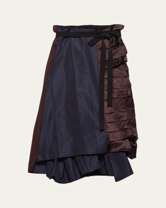 Prada Silk Faille Patchwork Midi Wrap Skirt