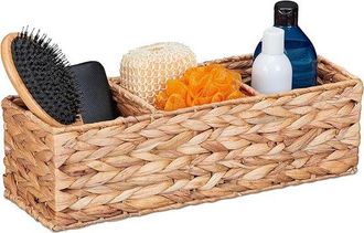 OEM Cesta De Almacenamiento De Jacinto De Agua - 3 Compartimentos, 36x15x10 Cm, Para Ba&ntilde;o, Color Natural