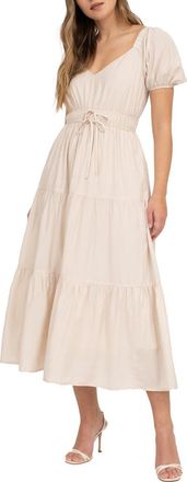 August Sky Puff Sleeve Tiered Maxi Dress in Khaki at Nordstrom Rack, Size Large