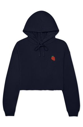 Dalix Strawberry Cropped Fleece Hoodie in Navy Blue at Nordstrom, Size Xx-Large