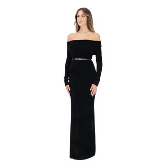 Elisabetta Franchi Gowns, female, Black, S, Black Off-Shoulder Maxi Dress