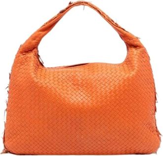 Bottega Veneta Pre-owned Shoulder Bags, female, Orange, Size: ONE SIZE Pre-owned Woven Nappa Hobo Bag