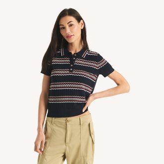 Nautica Short-Sleeve Striped Polo Sweater