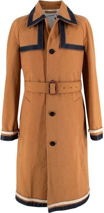 Loewe Camel Trench Coat with Navy Leather Detailing Size S