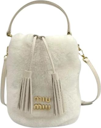 Miu Miu Pre-owned Shearling 2way Shoulder Bag - Dames - Vintage Tas - Wit - ONE Size - Vintage