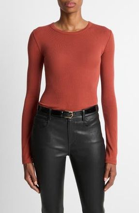 Vince Essential Long Sleeve Pima Cotton & Modal T-Shirt in Tuscan Red at Nordstrom Rack, Size X-Large