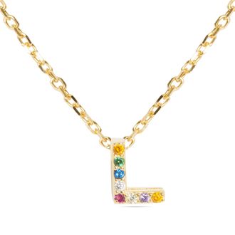 Luxenter Sterling Zilver 925 Ketting met Veelkleurige Zirkonia Afgewerkt in 18K Geel Goud - Alfabet