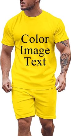 Generic Mens Tracksuit Set Summer Outfit Casual Short Sleeve Personalised T Shirt and Shorts Joggers 2 Piece Set Y2K Hip Hop Activewear Sweatsuits Sportswear 