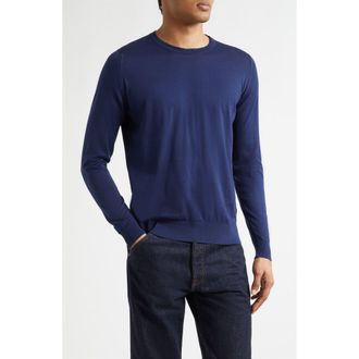 John Smedley Rowland Sea Island Cotton Sweater in French Navy at Nordstrom, Size Xx-Large