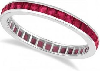 Allurez Princess-Cut Lab Ruby Eternity Ring Band 14k White Gold (1.20ct)