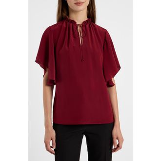 Santorelli Guita Flutter Sleeve Silk Blouse in Chili Pepper at Nordstrom, Size 4