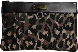 Dolce & Gabbana Dolce & Gabbana Multicolor Leopard Jacquard Print Logo Plaque Pouch Mens Bag
