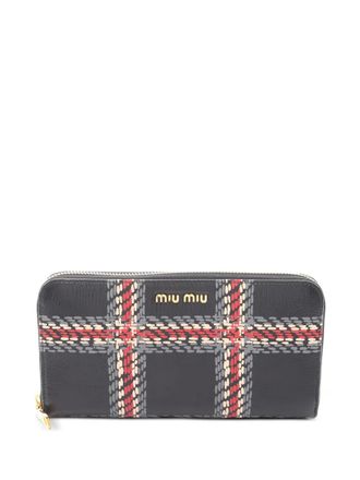 Miu Miu 2010s Madras geruite portemonnee met ronde rits - Grijs