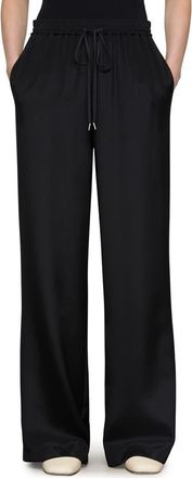 Lafayette 148 New York Penn Stretch Silk Wide Leg Pants in Black at Nordstrom, Size Xx-Large