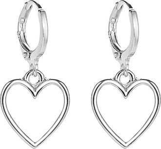 Generic Hollow Heart Drop Hoops Earrings, Silver Hoop Earrings Hollow Heart Drop Shiny Huggie Hoop Earring Hypoallergenic Lightweight Silver Love Dangle Huggi