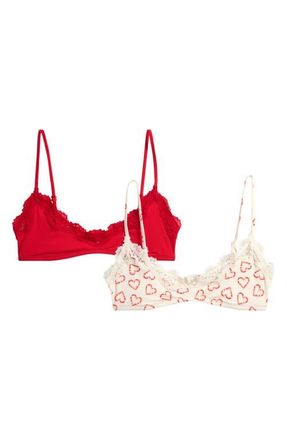 SKIMS Fits Everybody Assorted 2-Pack Lace Bralettes in Candy Heart And Red at Nordstrom, Size Large