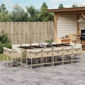 vidaXL Set Comedor De Jard&iacute;n Con Cojines 15 Pzas Rat&aacute;n Sint&eacute;tico Beige Vidaxl