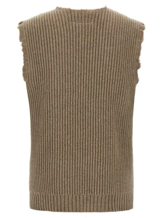 Maison Margiela Ribbed Wool Blend Tank Top - Beige