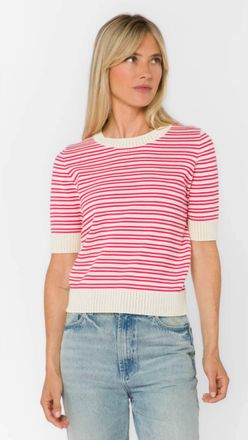 Velvet Heart Short Sleeve Crewneck Sweater In Pink Stripe