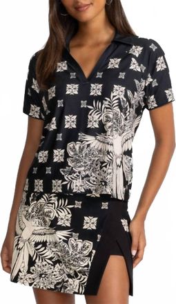 Johnny Was Active Bee Active Boxy Polo Tee In Black/cream